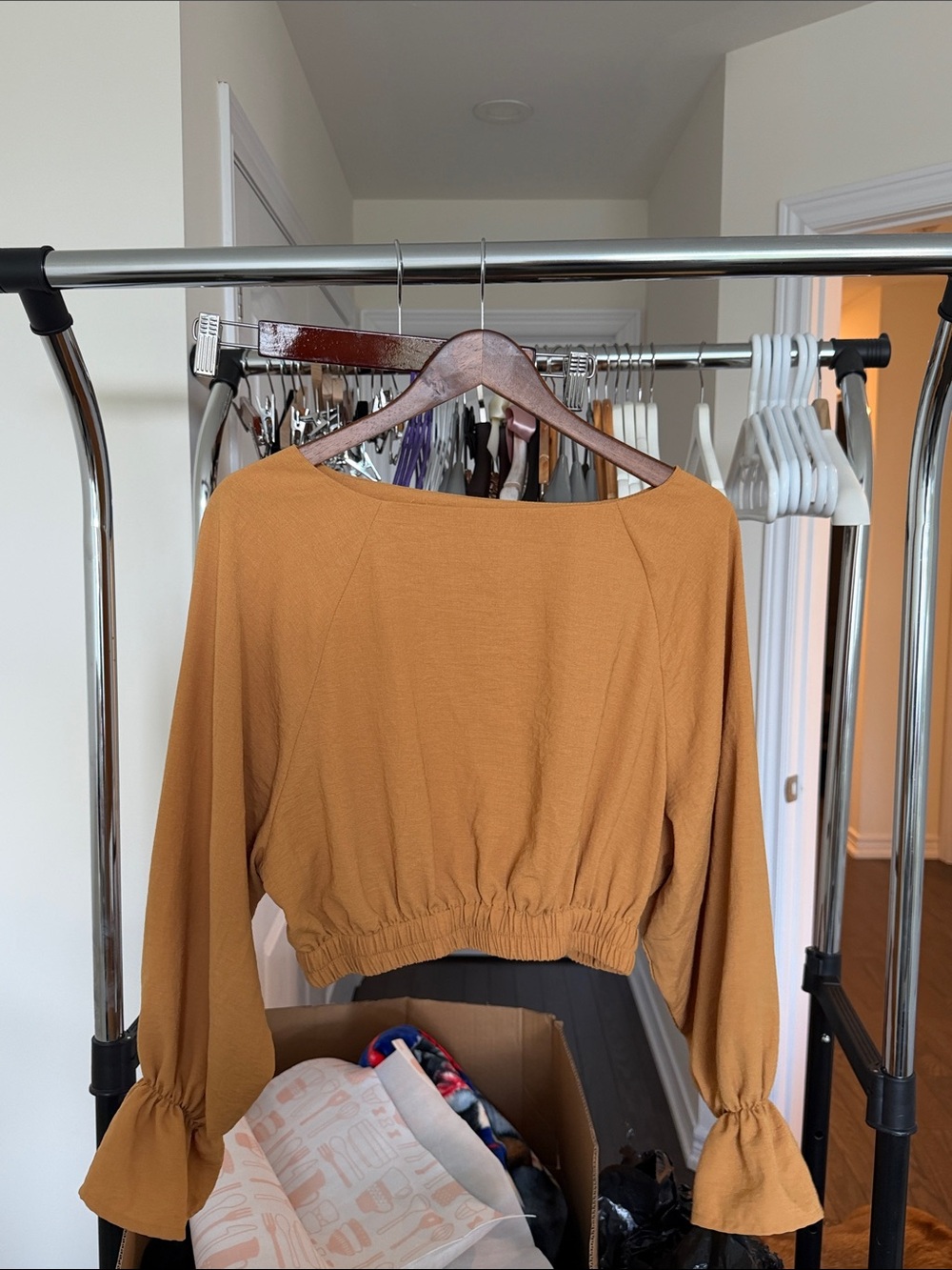 OAK + FORT Mustard Cropped Long-Sleeve Top